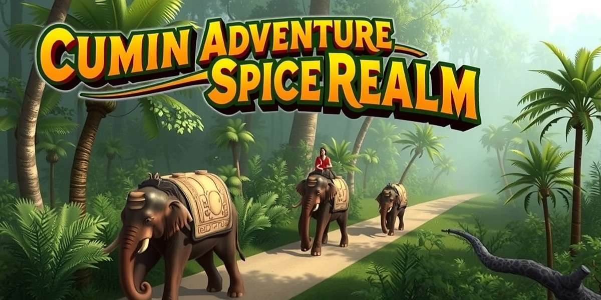 Cumin Adventure Spice Realm screenshot showing a merchant caravan traveling through a forest with elephants carrying spice bundles